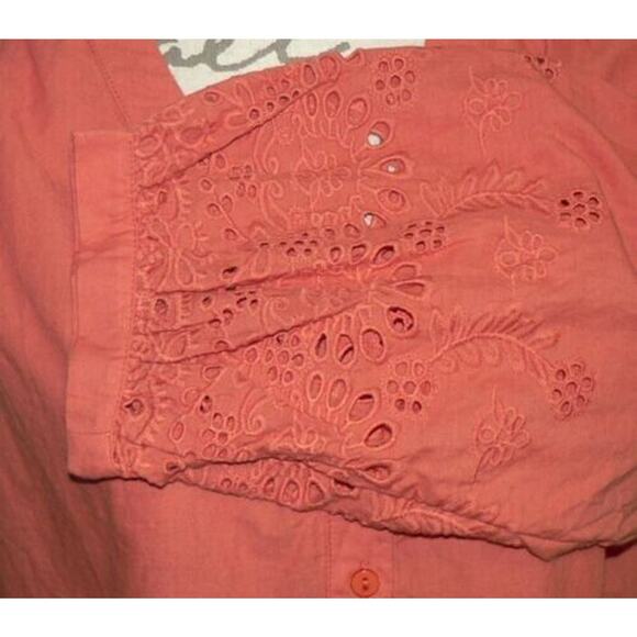 Wishlist Apparel Womens V-Neck Button Front Cotton Eyelet Top Burnt Orange Small - Picture 6 of 7